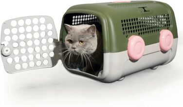 Транспортний бокс для собак та котів UNITED PETS A.U.T.O. - міцний, виготовлений в Італії, зелений/бежевий, з гігієнічною підстилкою, 51 x 37 x 33 см