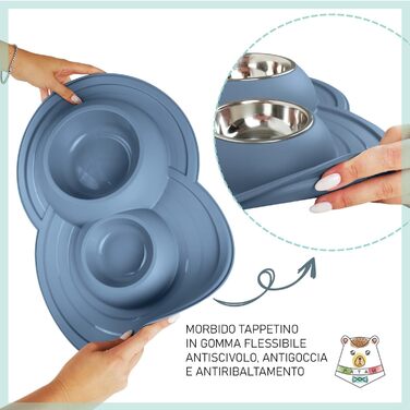 Миска для котів Patam Doppel з нержавіючої сталі з антиковзною підкладкою, анти-перекидна, виробництво Італія, Jerry Grün (Tom Blau)