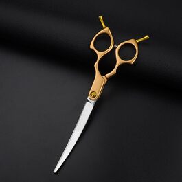 Професійна фурчійська ножиця для собак та котів, 6.5 дюймів, вигнута ножиця для грумінгу домашніх тварин, інструменти для догляду за тваринами (жовта, вигин 30°)