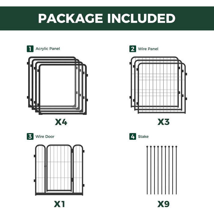 Клітка-палатка для собак FXW Pawadise, 61 см, 8 панелей (4 акрил + 4 метал), чорна, розширювана