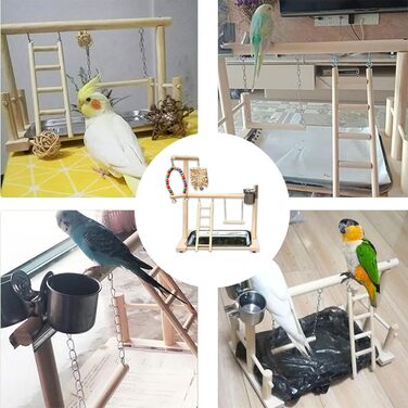 Ігровий комплекс Vogel Spielplatz для хвилястих попугаїв, з нержавіючою чашкою-годівницею, драбиною та підсідалом