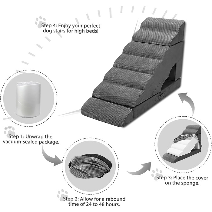 Сходинка для собак, 76,2 см, 6 сходинок, для маленьких та великих собак, антиковзаючі, для ліжка/дивану, темно-сірий