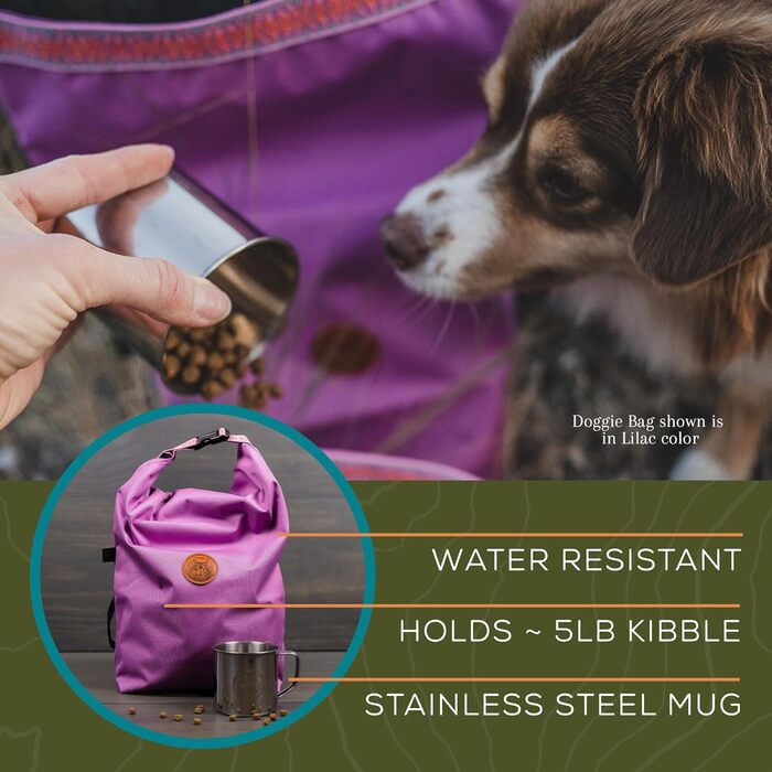 Сумка для собак Wilderdog, водовідштовхувальна, з портативною мискою для сухого корму та нержавіючою сталлю (фіалкова)