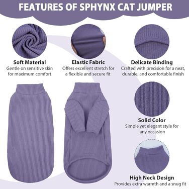 Тепла жилетка для безшерстних котів з високим коміром, фіолетового кольору (L)