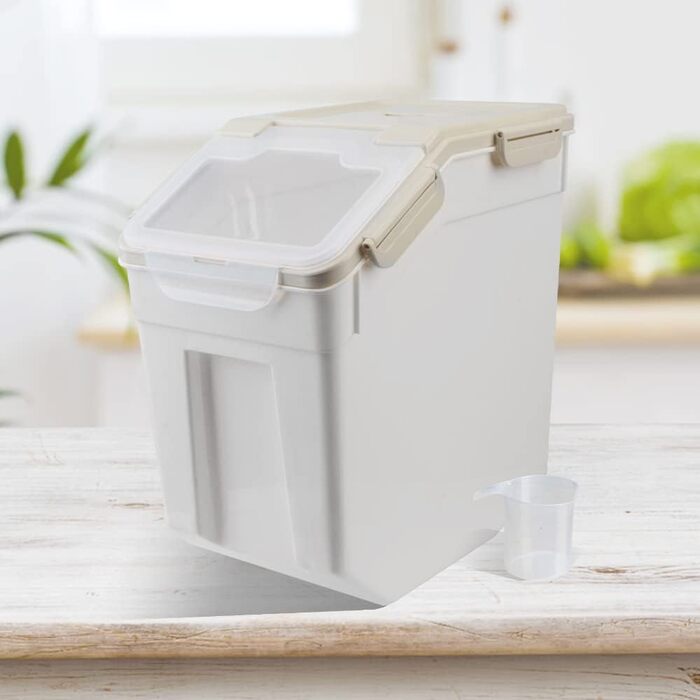 Контейнер для зберігання корму для собак великого об'єму (13,6 кг) з ложкою та мірним стаканчиком (сірий)