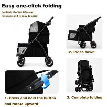 Подвійний візок для собак середніх та маленьких порід, котів, до 22,7 кг, універсальні колеса на 360°, легкий, складається в одну руку, для кошенят, цуценят, дитячий візочок для тварин (подвійний)