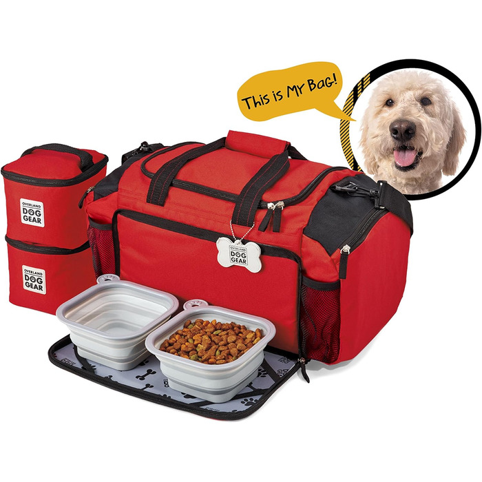 Чорна сумка-переноска для собак Overland Chiens, Duffel для великих і середніх собак, з 2 ручками та 2 складними мисками