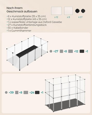 Вольєр SONGMICS для дрібних тварин з піддоном, білий, 143x73x46 см, для хом'яків, кроликів, морських свинок, водостійка знімна підлога