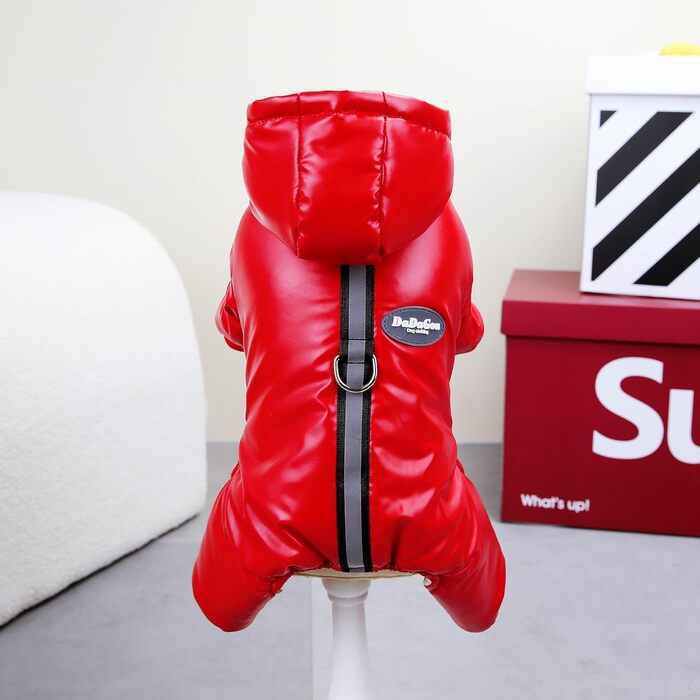 Теплий зимовий одяг для собак Izefia: куртка-комбінезон, бавовна, червоний, L (довжина спини 27 см)