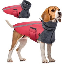 Зимовий теплий одяг для собак SlowTon: куртка з поларфлісу з коміром-шарфом, світловідбивачі, регульована, водонепроникна, вітронепроникна, для цуценят, м'яка, червона (M)