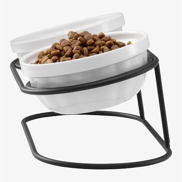 Керамічна миска для кота Navaris з чорним металевим підставкою - піднята миска для котів - об'єм 150 мл - підходить для мікрохвильової печі та мийки - миска для котів - миска для корму для котів