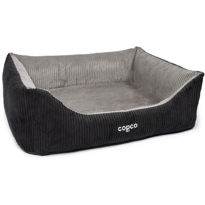 Ортопедичне собаче ліжко CopcoPet з м'якої тканини, легко миється - для великих собак, з неслизьким дном - захищає суглоби, кошик для собак XXL, чорний/сірий, 110 x 90 см