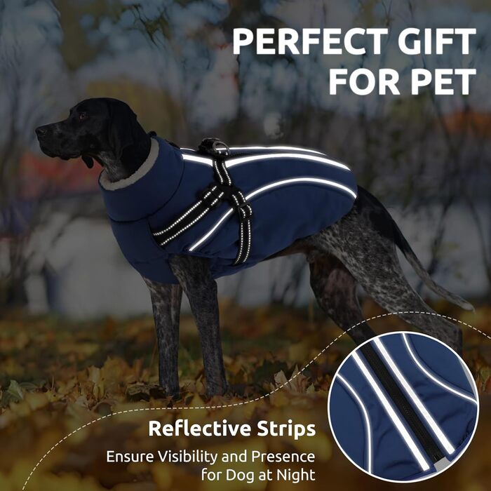 Теплий зимовий одяг для собак з блискавкою, вітронепроникний, з відбиваючими смугами та нагрудником, блакитний, XL