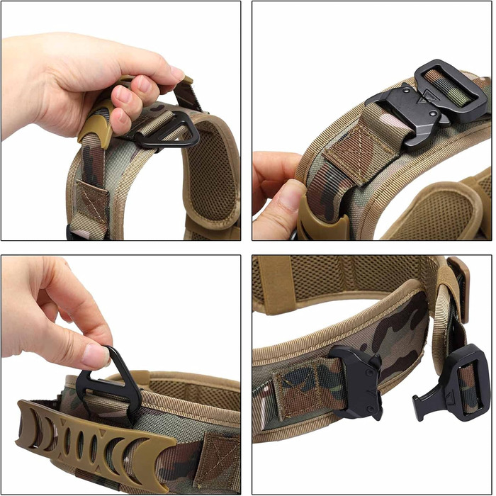 Нашийник для собак Vmokki з м'якою підкладкою, 7 см, з двома пряжками, контрольний ручка, тактичний, регульований, для великих собак (камуфляж)