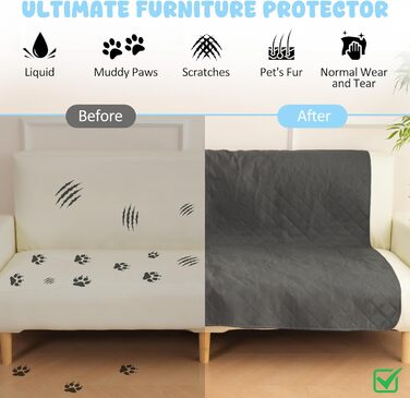 Водонепроникний килимок для собак на диван, ліжко та авто - котячий килимок, захист дивану/ліжка, двосторонній, стійкий до подряпин, можна прати, ідеально підходить для великих/маленьких собак, 203x152 см, сірий