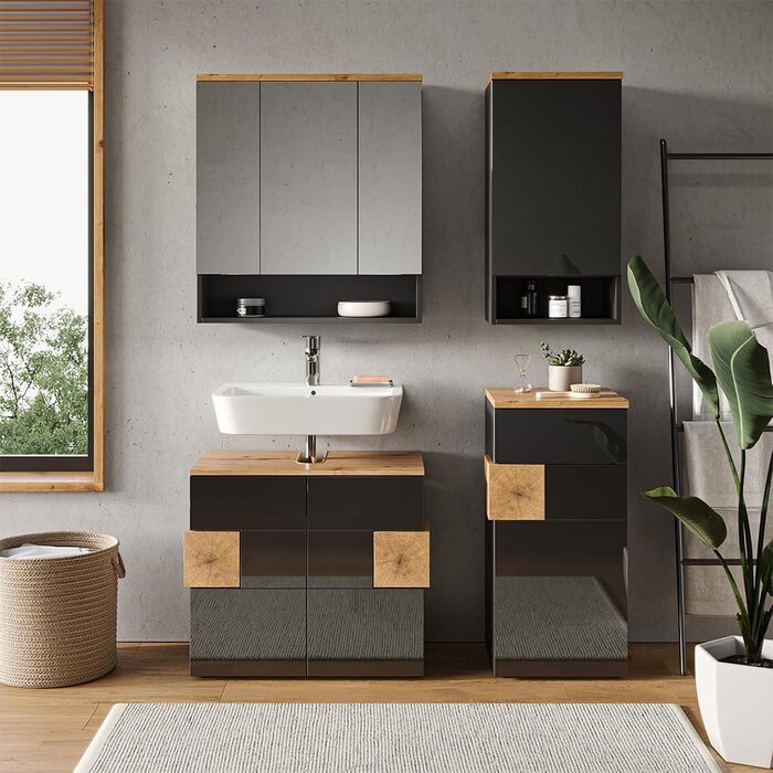 Шафа для ванної Vicco Eden, антрацит/дуб артісан, 40x77 см, меблі для ванної кімнати