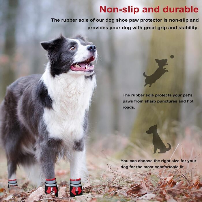 Чоботи для собак Dricar, 4 шт. Водонепроникні, антиковзні, з регульованими ремінцями. Зимові чоботи для собак середніх та великих порід для прогулянок на вулиці та в приміщенні (червоні, XL)