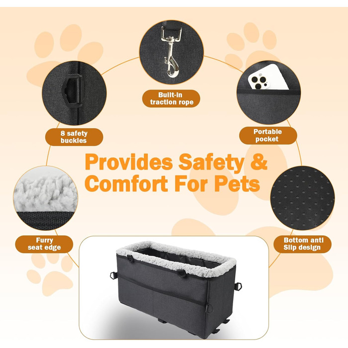 Автокрісло для собак - автокрісло для маленьких собак, з подвійним ременем безпеки, знімний чохол, сумка для зберігання