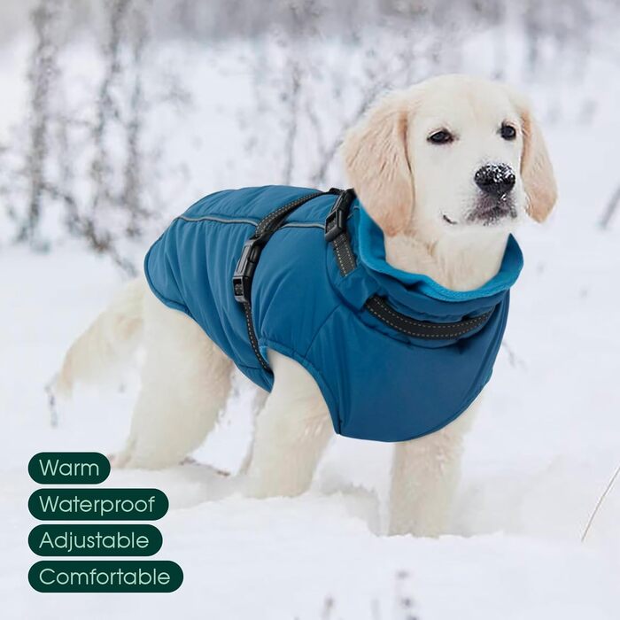 Куртка для собак Куосер, тепла водонепроникна куртка для маленьких собак, флісова куртка-пуловер, синій, XS (Обхват грудей: 35 см; Обхват шиї: 26 см)