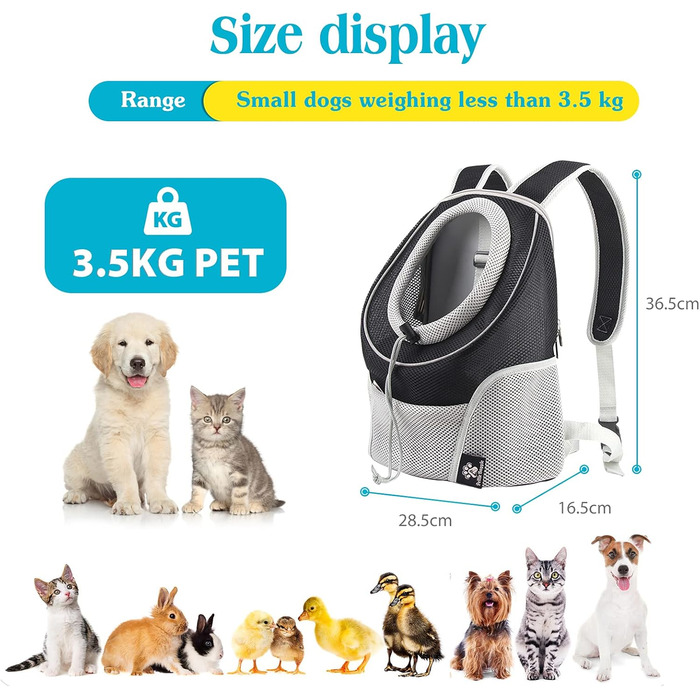 Рюкзак для собак та котів PETCUTE: зручна переноска з висувною головою та знімним килимком, чорний