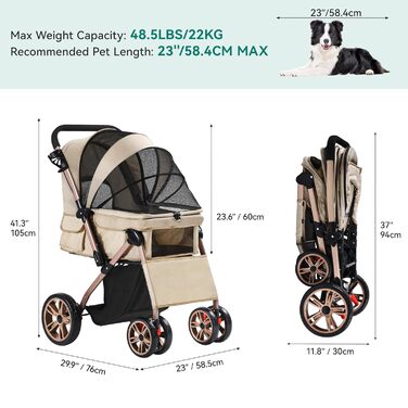 Візок для собак YITAHOME, розкладний, для маленьких собак, сірий (без сумки для мами)