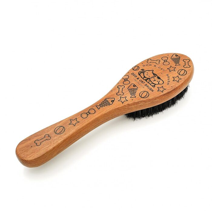 М'яка щітка для грумінгу домашніх тварин з дерев'яною ручкою та щетиною дикого кабана - для котів та собак з короткою шерстю. Масажна щітка з м'якою щетиною