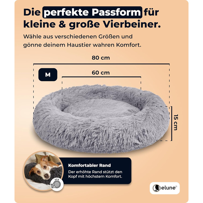 Belune® Лежанка для собак [знімний, пральний чохол] - Оригінал - [M, 80см, світло-сірий] Кошик для собак, ліжко для котів, лежанка для собак, собаче ліжко, м'яка лежанка для великих, середніх та маленьких собак M (80см) світло-сірий