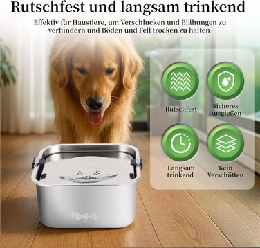 Миска для собак Nayelf 3L без обливання, з нержавіючої сталі 304, з антиковзним дном, для великих та середніх собак, придатна для миття в посудомийній машині