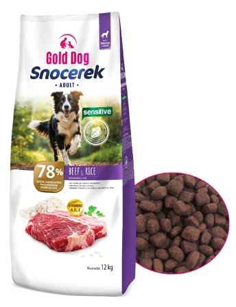 Корм для німецьких вівчарок Gold Dog Snocerek Sensitive 12кг, яловичина та рис 28/16 MONO