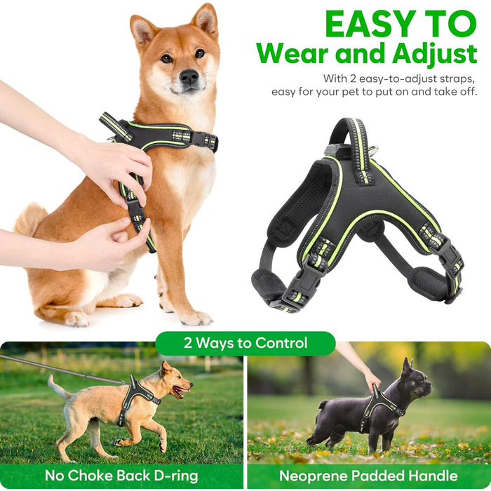 Світлодіодне обіднє світловідбиваючий нашийник для собак з ручкою, перезаряджається, для безпеки вночі, середніх та маленьких собак (L, Зелений)