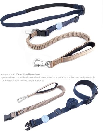 EVERKING 6-в-1 повідок для собак з живітним ременем – повідь для бігу та прогулянок, з двома ручками, антишокова пружина, кріплення для авто, альтернатива шлейці (Блакитний, Сірий, Блакитний, Хакі)