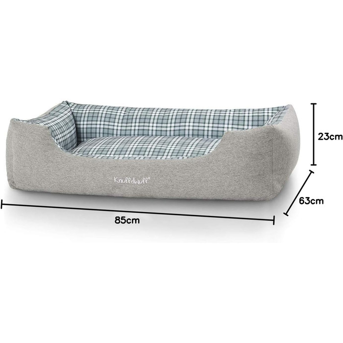 Ліжко для собак Knuffelwuff Lennard з велюру в клітинку, сіро-зелене, M-L, 85 x 63 см. Знімний, пральний чохол. Підходить для собак великих, середніх та маленьких порід.