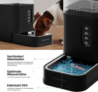 Автоматичний диспенсер води для собак та котів Gardner, годівниця з нержавіючої сталі, велика ємність (8.5л, чорний)