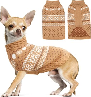 Светр для собак SCENEREAL: теплий, м'який, з ролкрагом, для великих, середніх та маленьких собак, з візерунком сніжинок, хакі, розмір XS (обхват грудей 15-16 дюймів)