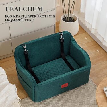 Автокрісло для собак великих порід, м'який матеріал, пам'ять, 2 страхувальні ремені, зелений, великий розмір