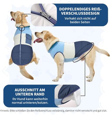 Зимовий одяг для собак: двосторонній водонепроникний теплий зимовий костюм з флісовою підкладкою, зручний застібкою-блискавкою, синій, розмір S (обхват грудей 58-60см, довжина спини 40см)