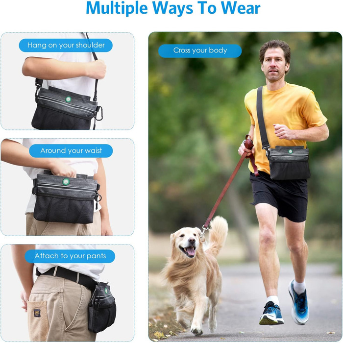 Сумка для ласощів для собак Brifit з магнітною застібкою, для тренувань, з регульованим поясом, знімною внутрішньою кишенею та дозатором для відходів, 22 x 19 x 3 см