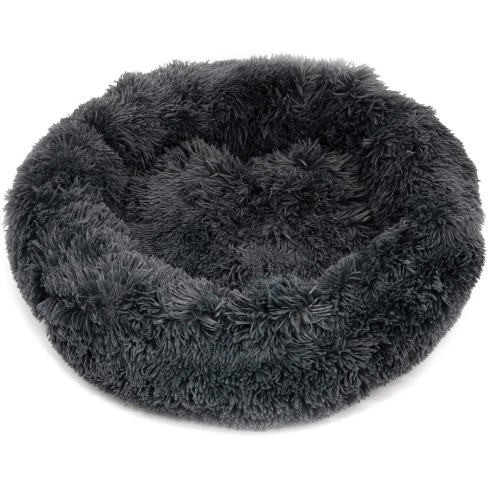 Кругле плюшеве ліжко-пончик Fur & Bone для котів та собак, самонагрівальне, 70 см, темно-сірий