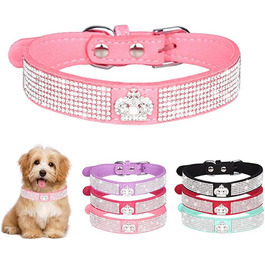 Рожевий ошийник для собак і котів з короною та стразами, блискучий, для цуценят та дрібних тварин, XXS, XS, середні розміри