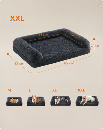 Ліжко для собак Feandrea FluffyHug XXL, ортопедичний матрац з нопчастої піни, темно-сірий, знімний та праний чохол, 122x85x24 см, для великих собак