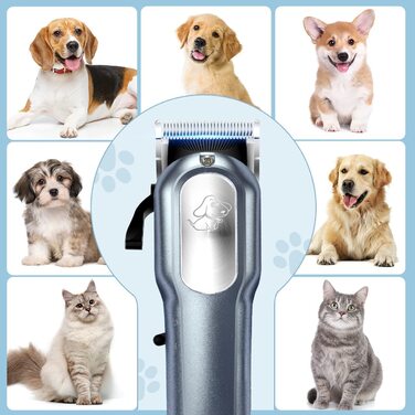 Машинка для стрижки шерсті собак та котів CGZZ Tierhaarschneidemaschine, тиха, з 8 насадками, блакитна