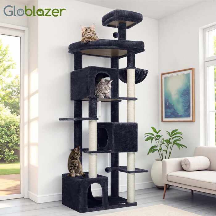 Комплекс для котів Globlazer XXL (203 см) для 4-6 великих котів, сірий. Будиночок, платформа, іграшки