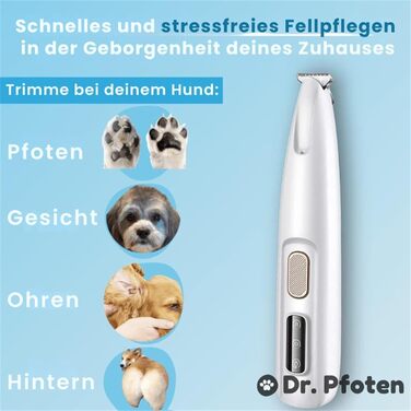 Професійний триммер для собак Dr. Pfoten PawTrim Pro - безболісна догляд за лапами, електрична машинка для стрижки собак з LED-підсвічуванням та водонепроникним дизайном, білий