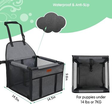 Автокрісло для собак: стабільне, водовідштовхувальне, для маленьких та середніх порід, сірий каркас