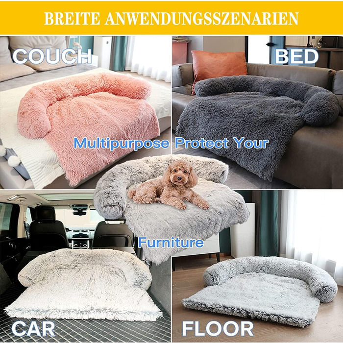 М'яка плюшеві килимки для собак на диван, заспокійливе ліжко для собак, ультрам'яке хутро для домашніх тварин, м'яке, можна прати, подушка, захист меблів, ліжко для собак та котів (M, світло-сірий)