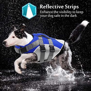 Жилет рятувальний для собак, блакитний XL. Жилет для плавання з рятувальним ручним захопленням, з регульованим кріпленням.