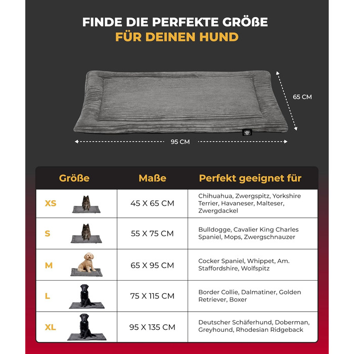 Килимок для собак з наповнювачем, розмір M (65x95 см) – двосторонній, миючий – теплий, комфортний – антрацит, Made in Germany