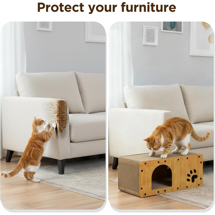 Кігтеточка для котів Gimars 100x30x30 см з м'ячем, тунелем та картонною поверхнею. Великий дім-будинок XXL для котів, захист меблів.