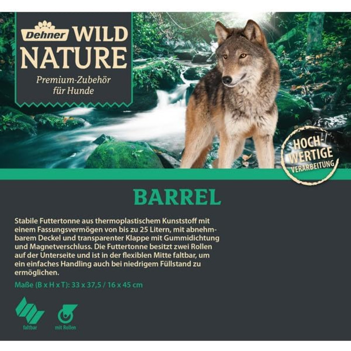 Торба для корму Dehner Wild Nature, 25 л, пластик, бежево-антрацитова, 33 x 37.5 x 45 см