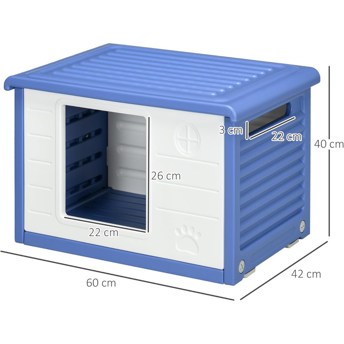 Будка для собак PawHut, пластикова, для вулиці, 60x42x40 см, блакитно-біла